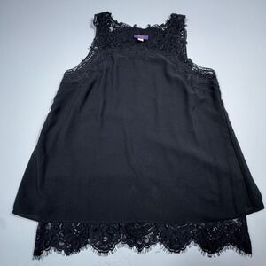 Truly Poppy Black Lace Trim Sleeveless Split Back Blouse Top Medium